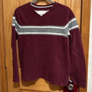Urban Pipeline Boys/Youth Large All Cotton Maroon Striped Layered Look Sweater